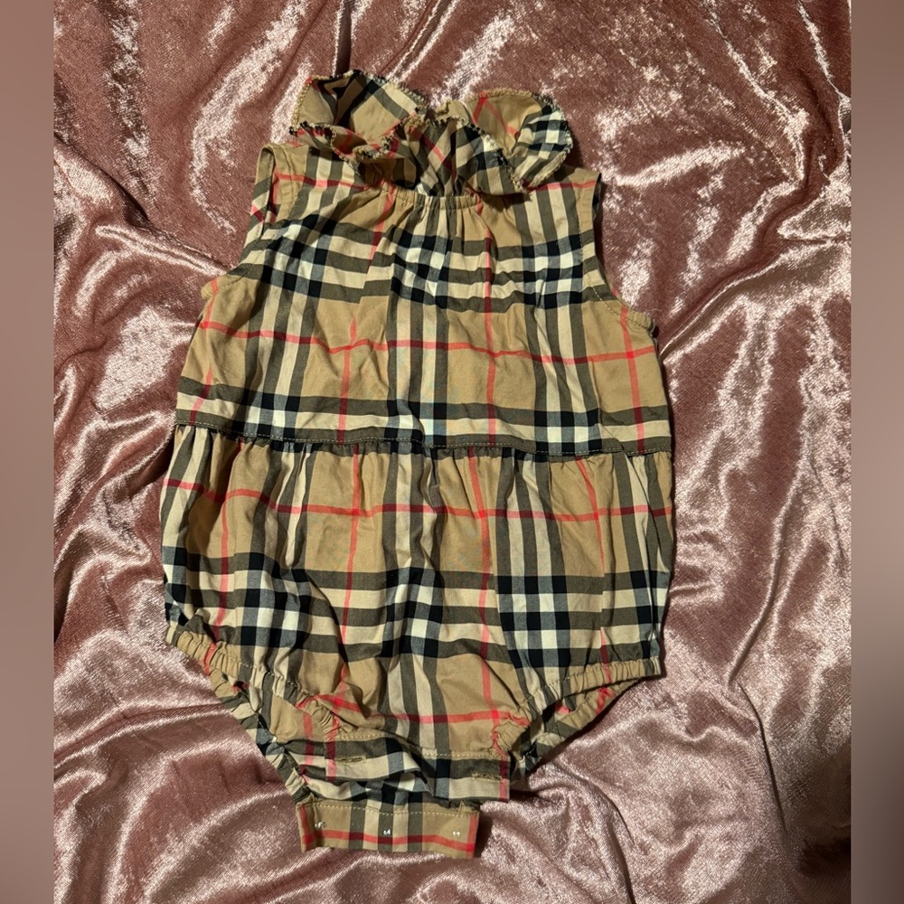 Burberry Classic Check Tan Black Red Baby One-Piece Bodysuit